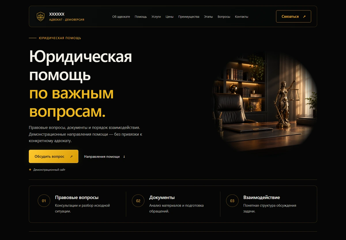 Скриншот демонстрационного сайта: Сайт-визитка адвоката